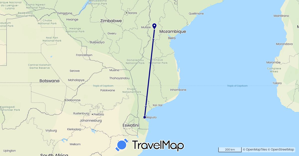 TravelMap itinerary: driving in Mozambique (Africa)